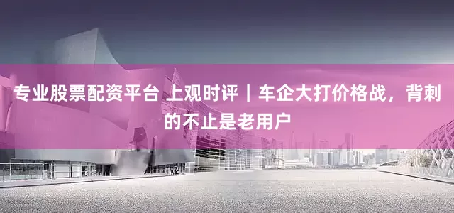 专业股票配资平台 上观时评｜车企大打价格战，背刺的不止是老用户